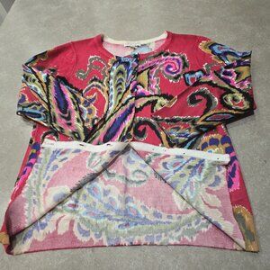 JOSEPH A. Women's Red Paisley Print Button-Down 3/4 Sleeves Cardigan - Sz Large